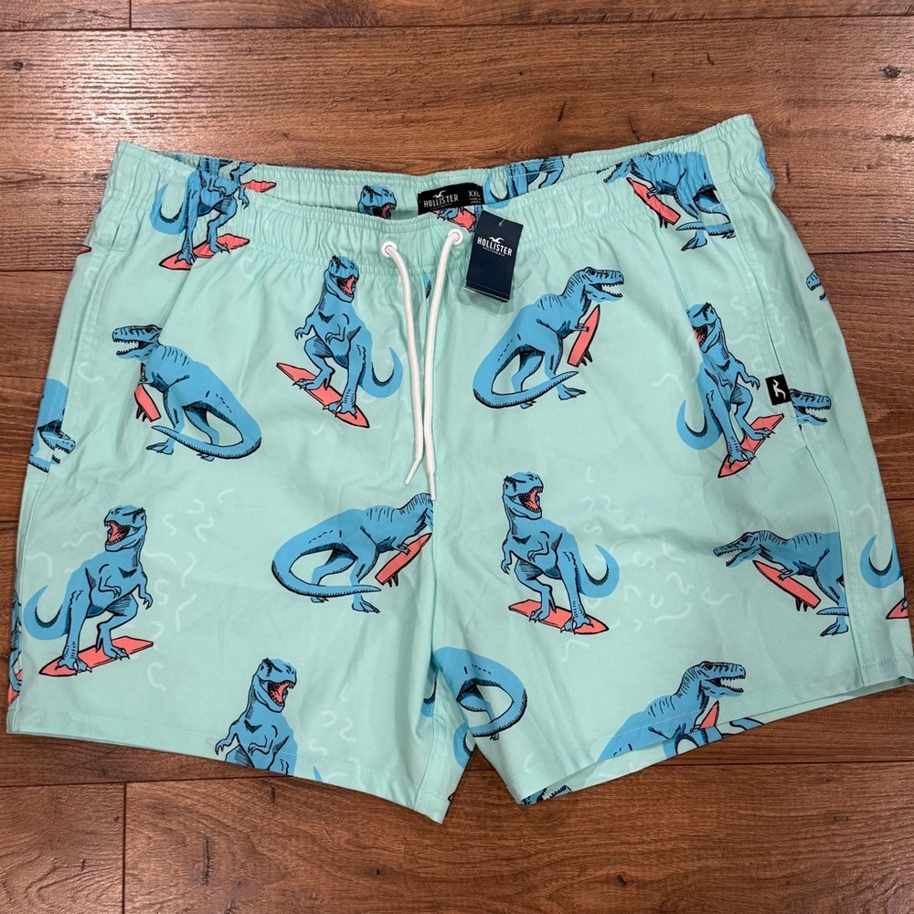 Hollister Swim Shorts NWT Mens Size XXL 2XL Trunks Lined Surf Dinosaurs Dinosaur